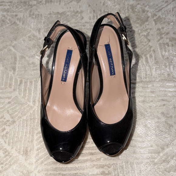Stuart Weitzman Black Patent Leather Slingback Heels - Picture 1 of 4